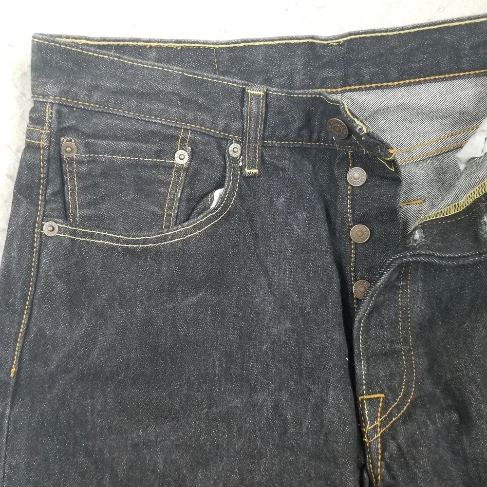Levis 501 Button Fly Jeans Mens 34x30 Blue Dark Wash Straight 100% Cotton Denim